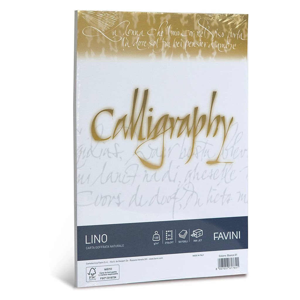 Carta per la stampa Favini Calligraphy Lino: in fogli, risma con 50 u., 200 g/mq, bianco - immagine 2