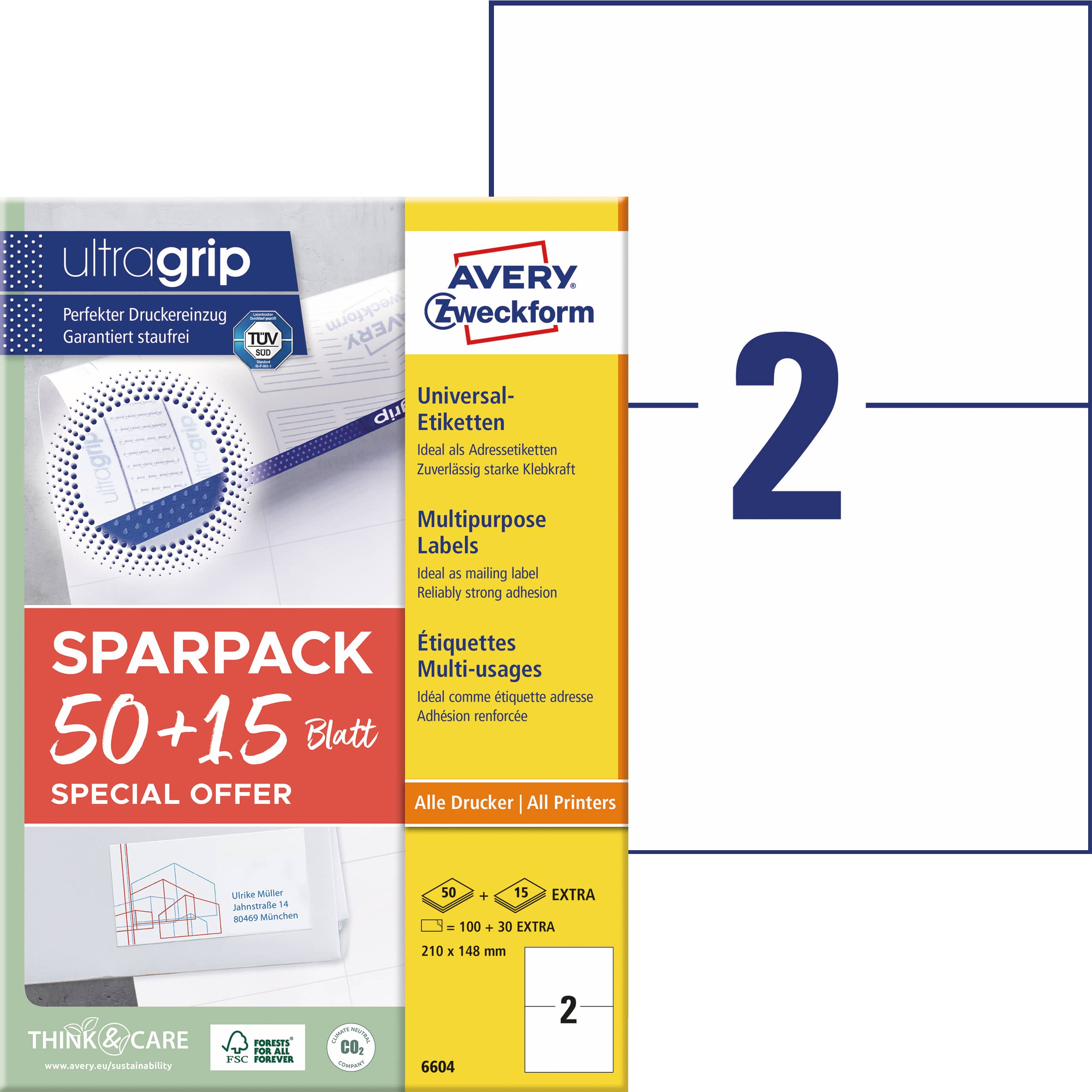 AVERY ZWECKFORM Etichette univers. 210x148mm 6604Z bianco 130 pz./65 fogli - immagine 2