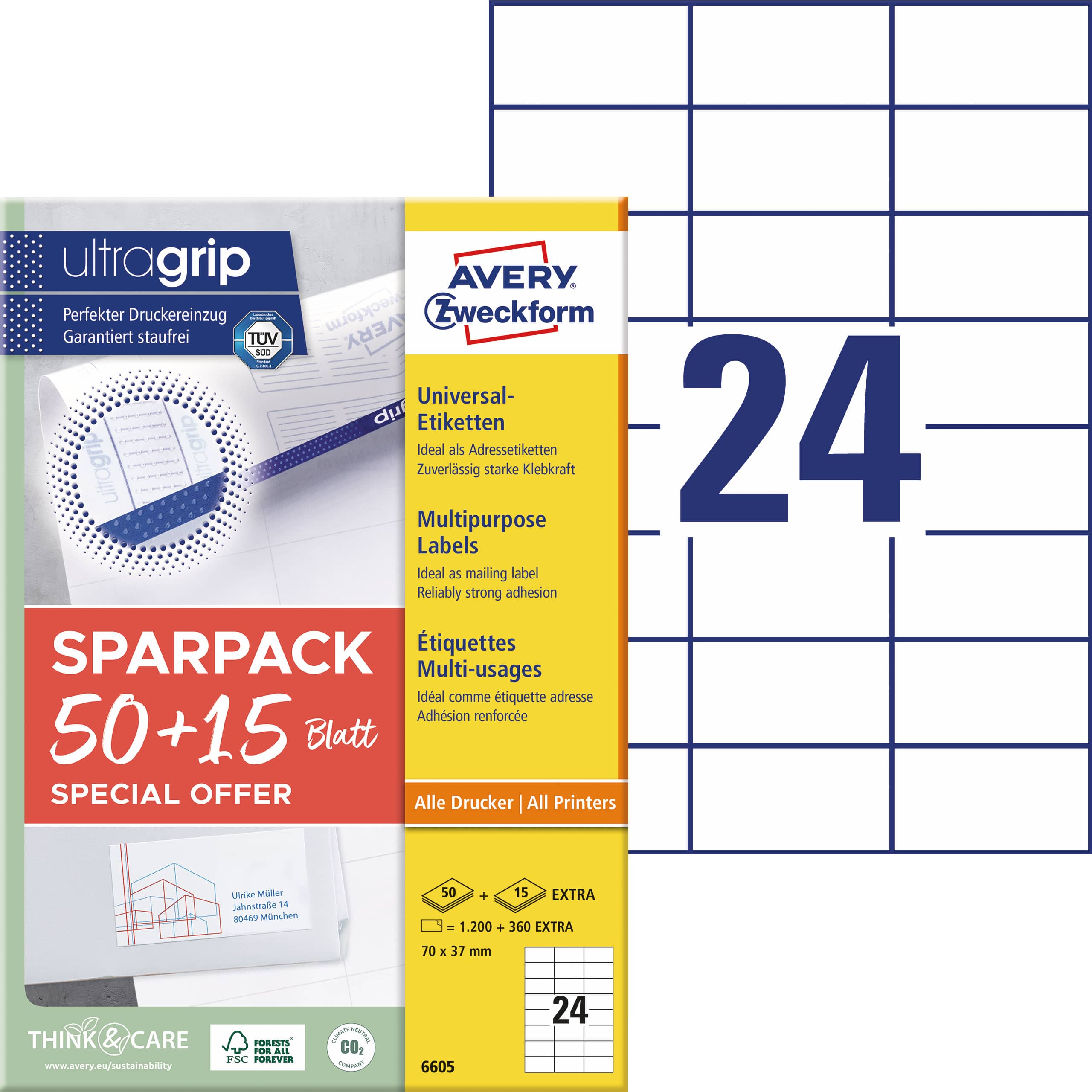 AVERY ZWECKFORM Etichette univers. 70x37mm 6605Z bianco 1560 z./65 fogli - immagine 2